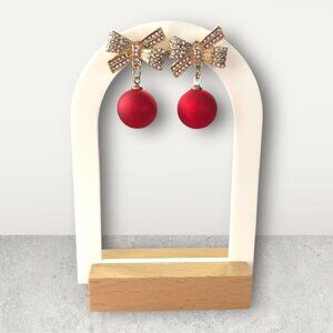 Red Ornament & Crystal Bow Earring